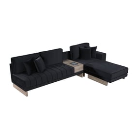 Lilola Home Memphis Black Velvet Reversible Sofa Sectional With Ottoman