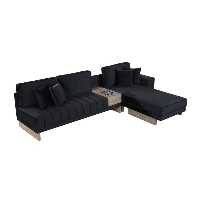 Lilola Home Memphis Black Velvet Reversible Sofa Sectional With Ottoman LILO-83200