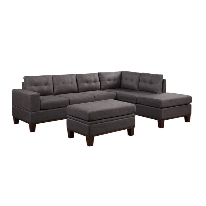 Lilola Home Hilo Dark Gray Sofa Sectional with Storage Ottoman LILO-87721