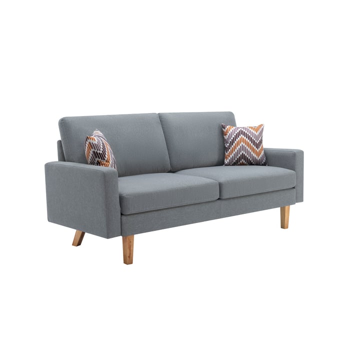 Lilola Home Bahamas Gray Linen Sofa with 2 Throw Pillows LILO-87825