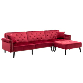 Lilola Home Piper Jujube Red Velvet Sofa Bed with Ottoman