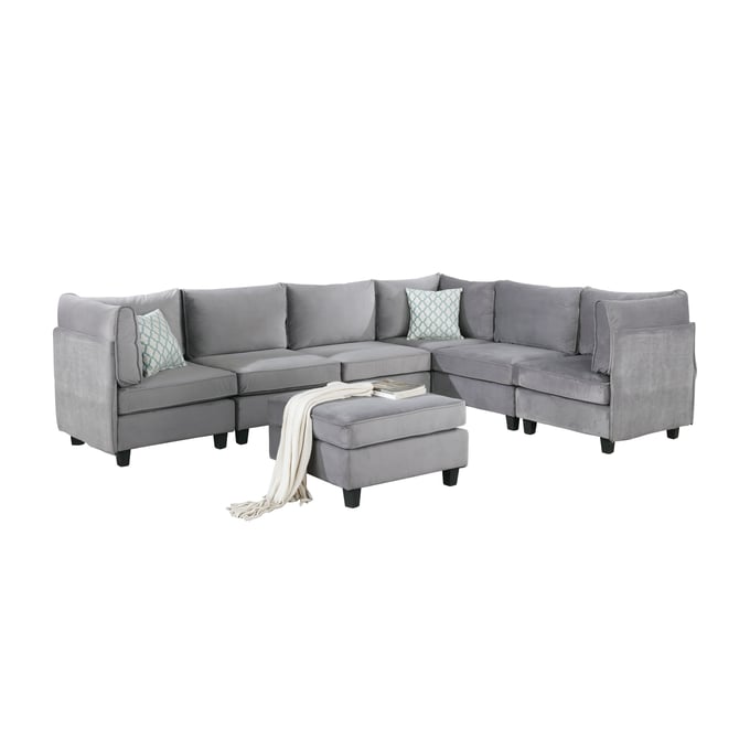 Lilola Home Simona Gray Velvet 7pc Sectional LILO-88019-2