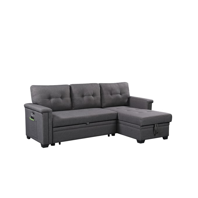 Lilola Home Nathan Dark Gray Reversible Sleeper Sectional with Storage Chaise LILO-881382