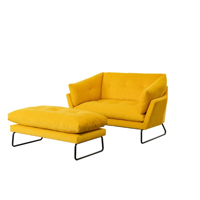 Lilola Home Karla Yellow Velvet Loveseat and Ottoman LILO-88864YW