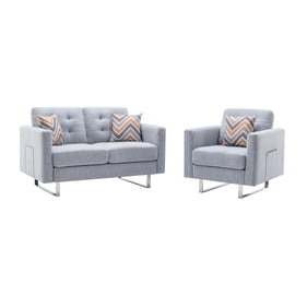 Lilola Home Victoria Light Gray Linen Fabric 2pc Living Room Set