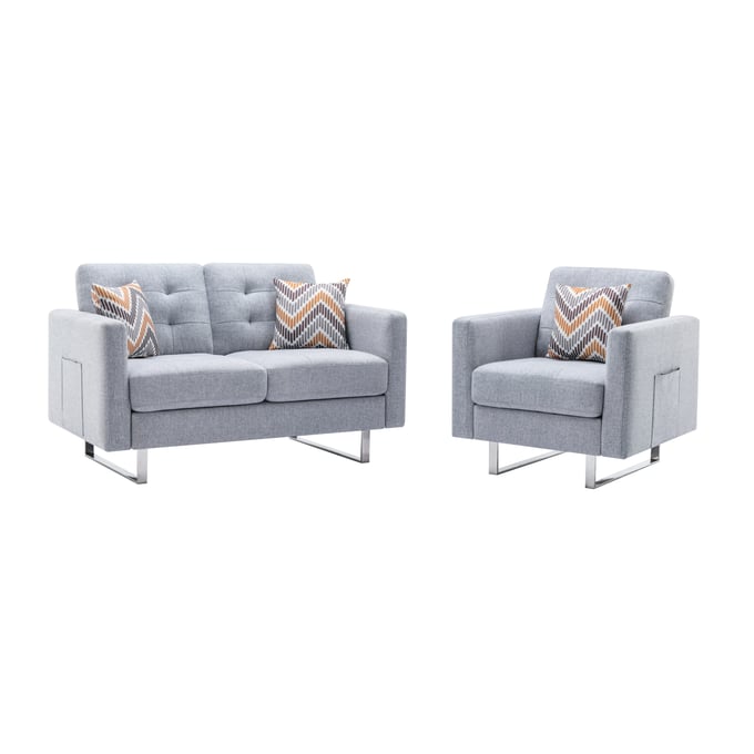 Lilola Home Victoria Light Gray Linen Fabric 2pc Living Room Set LILO-88865LG