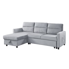 Lilola Home Ruby Light Gray Velvet Reversible Sleeper Sectional with Storag...