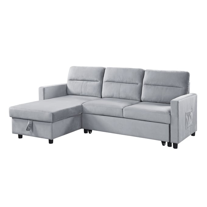 Lilola Home Ruby Light Gray Velvet Reversible Sleeper Sectional with Storage Chaise LILO-889331LG