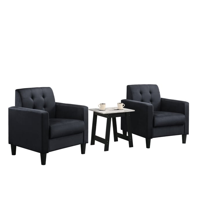 Lilola Home Hale Black 3pc Living Room Set LILO-89005BK-SET