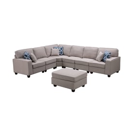 Lilola Home Casanova Light Gray Linen 7pc Sectional with Ottoman