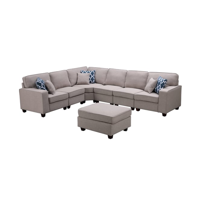 Lilola Home Casanova Light Gray Linen 7pc Sectional with Ottoman LILO-89120-2