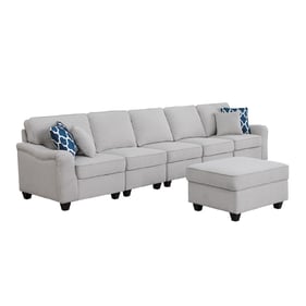 Lilola Home Leo Contemporary Light Gray Linen 6 Seater Sofa and Ottoman