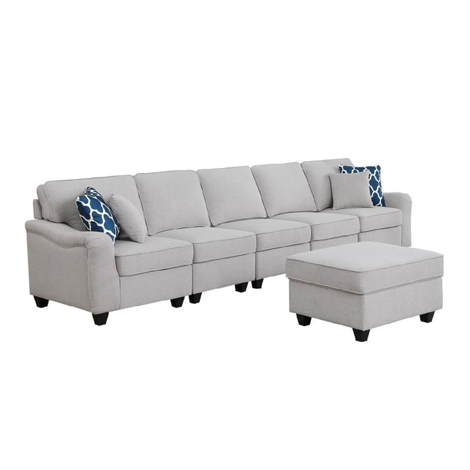 Lilola Home Leo Contemporary Light Gray Linen 6 Seater Sofa and Ottoman LILO-89121-10