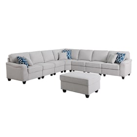 Lilola Home Leo Light Gray Linen 8pc Modular L Shape Sectional Sofa and Ott...