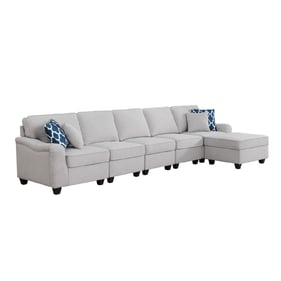 Lilola Home Leo Light Gray Linen 6 Seater Sofa and Ottoman