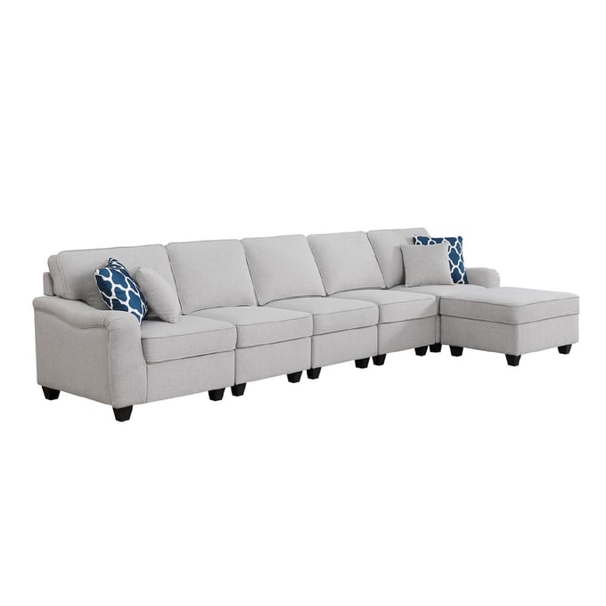 Lilola Home Leo Light Gray Linen 6 Seater Sofa and Ottoman LILO-89121-7