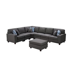 Lilola Home Casanova Dark Gray Linen 7pc Sectional with Ottoman