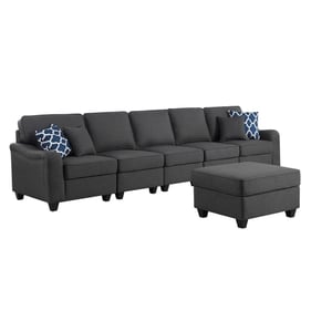 Lilola Home Leo Contemporary Dark Gray Linen 6 Seater Sofa and Ottoman