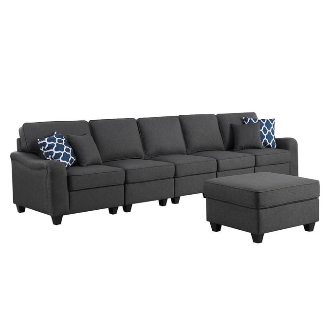 Lilola Home Leo Contemporary Dark Gray Linen 6 Seater Sofa and Ottoman LILO-89123-10