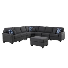 Lilola Home Leo Dark Gray Linen 8pc Modular L Shape Sectional Sofa and Otto...