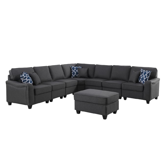 Lilola Home Leo Dark Gray Linen 8pc Modular L Shape Sectional Sofa and Ottoman LILO-89123-12