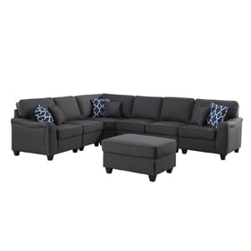 Lilola Home Leo Dark Gray Linen 7pc Modular L Shape Sectional Sofa and Otto...