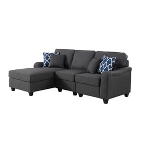 Lilola Home Leo Dark Gray Linen 3pc Sectional Sofa LAF Chaise