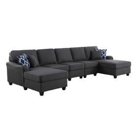 Lilola Home Leo Dark Gray Linen Double Chaise 5pc Modular Sofa Sectional