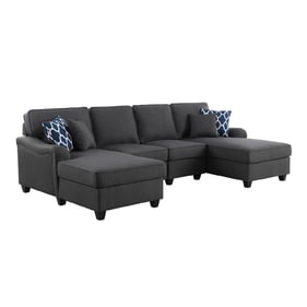 Lilola Home Leo Dark Gray Linen 4pc Modular Sectional with Double Chaise