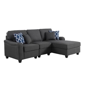 Lilola Home Leo Dark Gray Linen 3pc Sectional Sofa Chaise