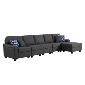 Lilola Home Leo Dark Gray Linen 6 Seater Sofa and Ottoman