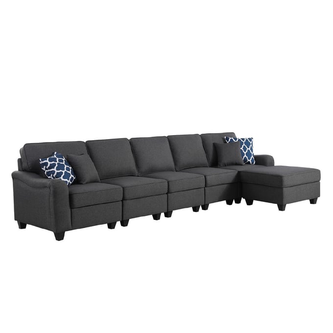 Lilola Home Leo Dark Gray Linen 6 Seater Sofa and Ottoman LILO-89123-7