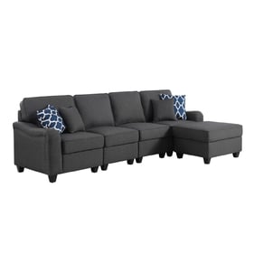 Lilola Home Leo Dark Gray Linen 5 Seater Sofa and Ottoman