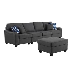 Lilola Home Leo Contemporary Dark Gray Linen 5 Seater Sofa and Ottoman