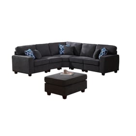 Lilola Home Jocelyn Dark Gray Woven 6pc Sectional with Ottoman