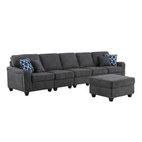 Lilola Home Leo Contemporary Dark Gray Woven 6 Seater Sofa and Ottoman