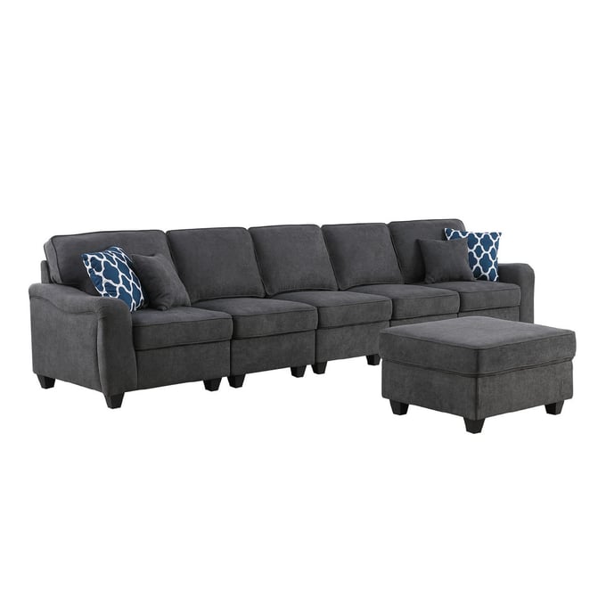 Lilola Home Leo Contemporary Dark Gray Woven 6 Seater Sofa and Ottoman LILO-89125-10