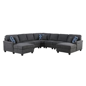 Lilola Home Leo Dark Gray Woven Double Chaise 7pc Modular Sofa Sectional