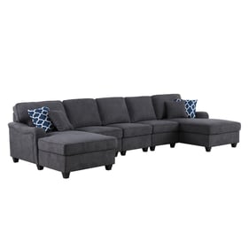 Lilola Home Leo Dark Gray Woven Double Chaise 5pc Modular Sofa Sectional