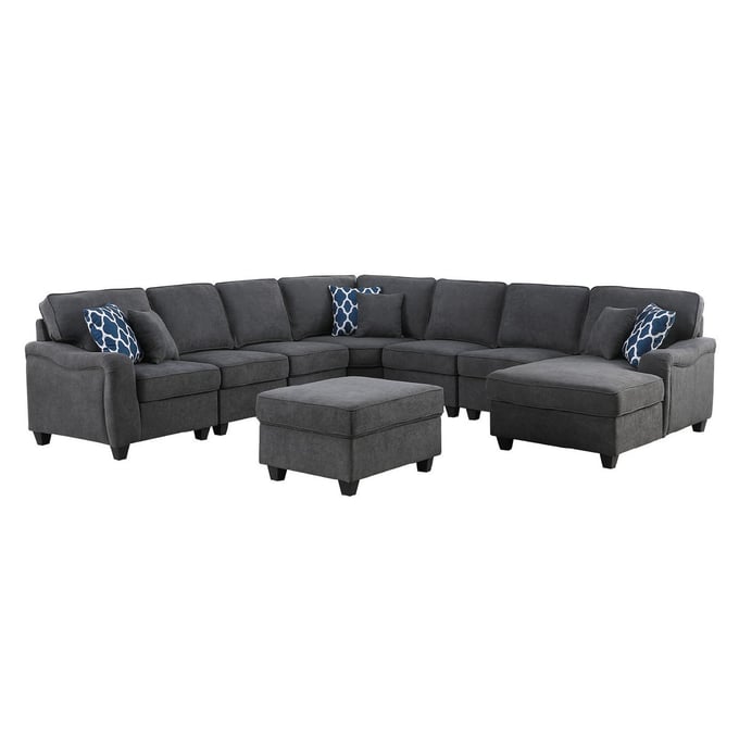 Lilola Home Leo Dark Gray Woven 8pc Modular L Shape Sectional with Sofa Chaise and Ottoman LILO-89125-6