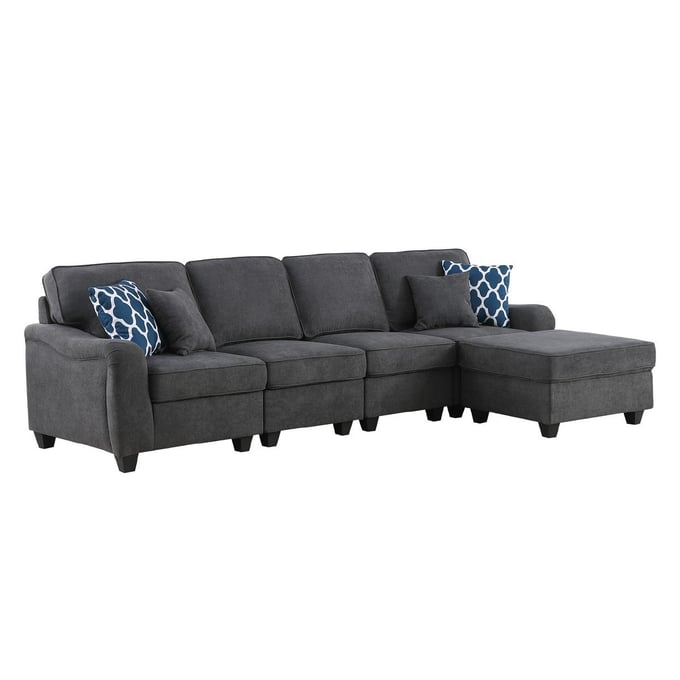 Lilola Home Leo Dark Gray Woven 5 Seater Sofa and Ottoman LILO-89125-8