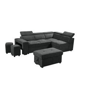 Lilola Home Henrik Dark Gray Sleeper Sectional with Ottoman and 2 Stools