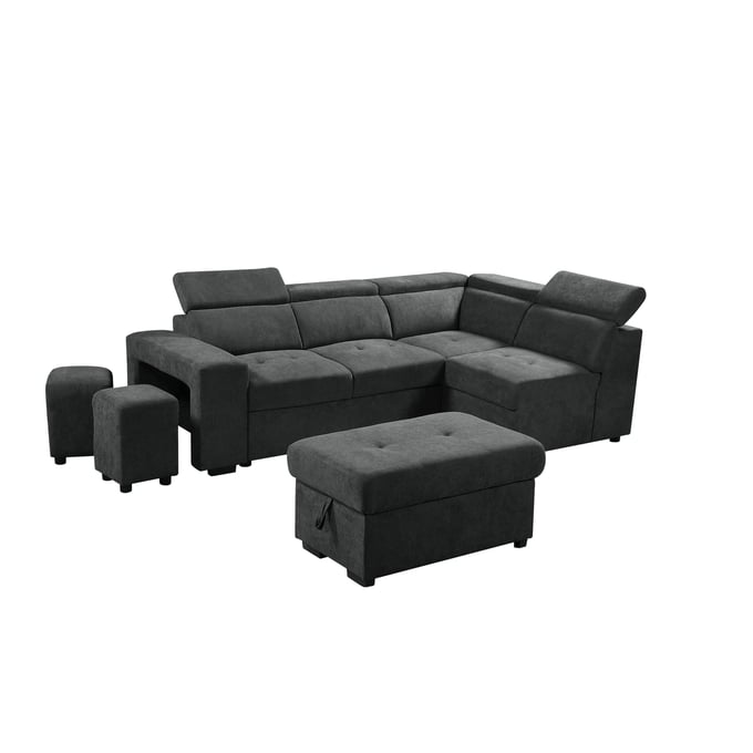 Lilola Home Henrik Dark Gray Sleeper Sectional with Ottoman and 2 Stools LILO-89130