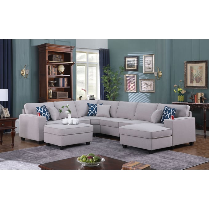 Lilola Home Cooper Light Gray 7pc Modular Sectional Sofa Chaise