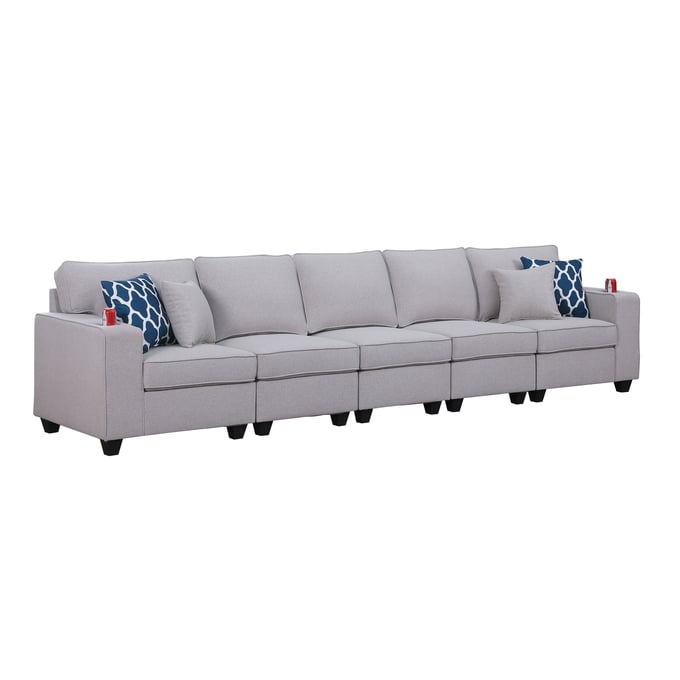 Lilola Home Cooper Light Gray 5 Seater Sofa with Cupholder LILO-89131-18