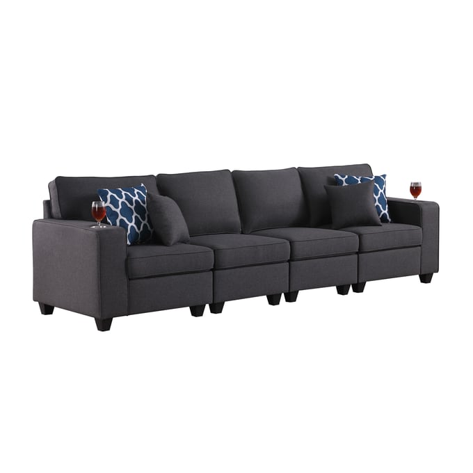 Lilola Home Cooper Dark Gray 4 Seater Sofa with Cupholder LILO-89132-15