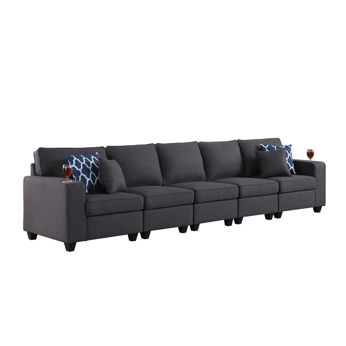 Lilola Home Cooper Dark Gray 5 Seater Sofa with Cupholder LILO-89132-18