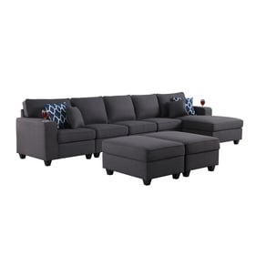 Lilola Home Cooper Dark Gray Sectional Sofa Chaise with Ottomans