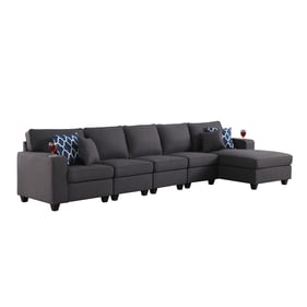 Lilola Home Cooper Dark Gray 5pc Sectional Sofa Chaise with Cupholder