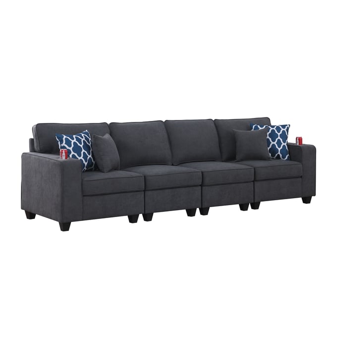 Lilola Home Cooper Stone Gray 4 Seater Sofa with Cupholder LILO-89133-15